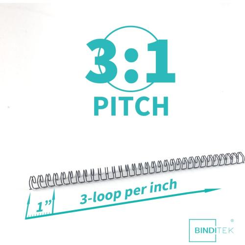 Binditek 100 Pack Double Loop Wire Binding Spines, 1/2Inch Binding Wire for Letter Size, 3:1 Pitch, 100 Sheet Capacity, 32-Loop, Black, for Students and Coworkers