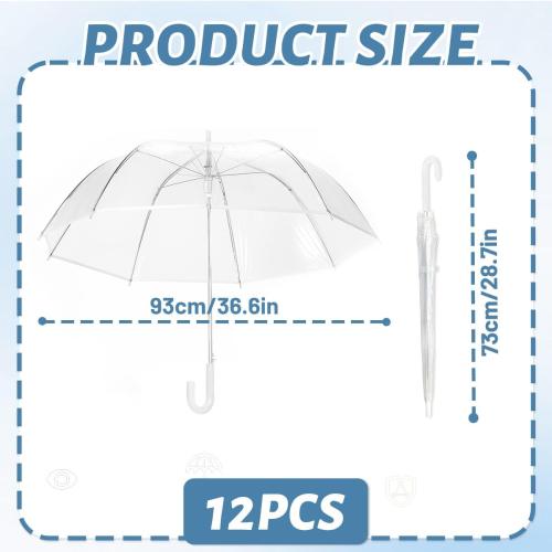 12 Pcs Wedding Umbrella Bulk,with J Hook Handle,Auto Open Stick Clear Umbrellas,Large Windproof Bubble Umbrella for Wedding Party, Birthday, Outdoor Interactive, Photography