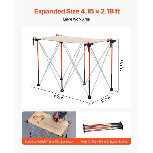 VEVOR Portable Folding Workstand, 4.15 x 2.18 ft Collapsible Workbench, 2500 lbs Weight Capacity, No Assembly Foldable Work Stand with Storage Bag, Table Top NOT Included, for Garage Workshop Outdoor
