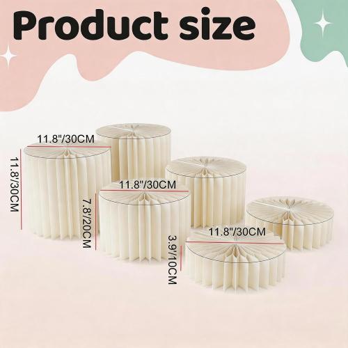 HeiMma 6 Pack Buffet Risers, Foldable Accordion Food Display Risers with Acrylic Disc, Dessert Table Display Set, Cardboard Paper Cupcake Cake Stand for Party Cylinder Stands for Parties Drink Collectibles Jewelry Figures, White