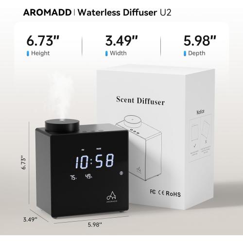 2026 Smart Waterless Diffuser, 2000 Sq.Ft Cold Air Scent Machine with Clock & Environmental Display | 7 Fragrance Levels, 9 Timer Settings, Hotel Collection Diffuser for Home & Large Rooms (Black)