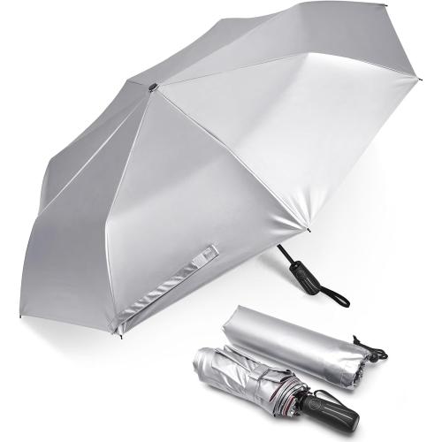 G4Free UPF 50  UV Protection Large Travel Umbrella 46 Inch Double Layer Auto Open Close Windproof Sun Blocking Umbrella