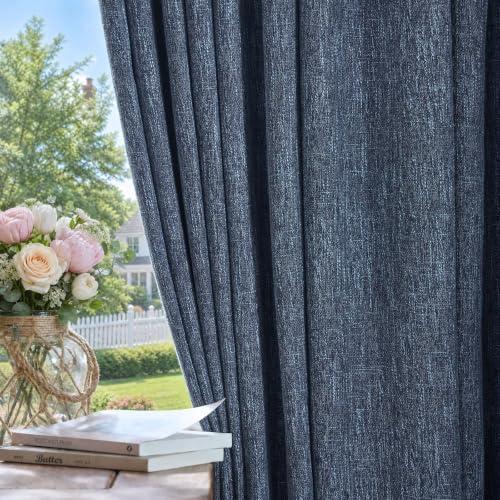 jinchan Burlap Linen Textured Curtains 90 Inches Long Blue Curtains for Living Room Light Filtering Farmhouse Curtain Panels Semi Sheer Country Rustic Window Drapes for Bedroom Rod Pocket 2 Panels