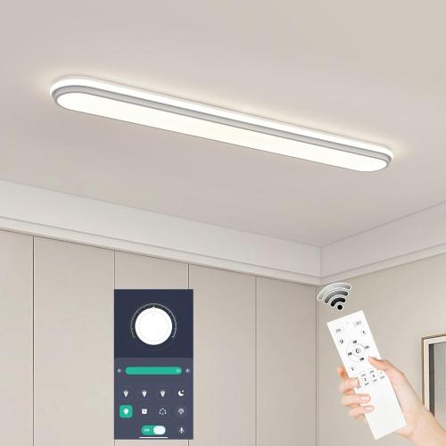 Smart 4Ft Linear LED Ceiling Light, 68W Dimmable Flush Mount Wraparound Fixture with Remote Control, Modern Metal Design, Suitable for Energy-Saving LED Lighting for Home Use