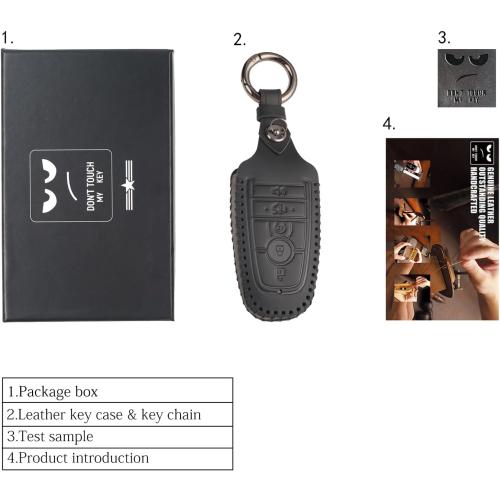 Key Fob Cover Genuine Leather with Keychain Key Ring Case Holder Protector Compatible with Ford F150 Bronco Explorer Mustang Expedition Edge Fusion F250 F350 F450 F550 2022 2021 2020 2019 2018 2017