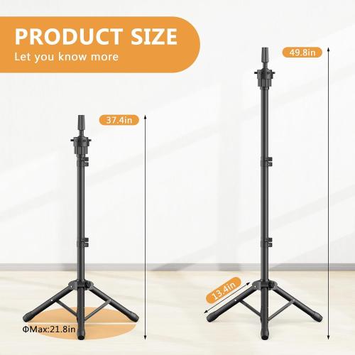 Wig Head Stand 50 Inches, Height Adjustable Tripod Wig Stand, Salon Mannequin Head Stand with Anti-Slip Base for Styling, Wig Display Barber Training, Beauty School​ (Black)