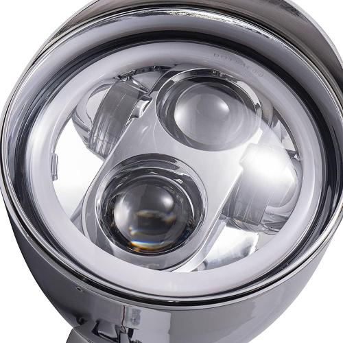 Chrome Billet CREE LED 5.75 White High Low Beam Headlight Amber Halo Ring DRL Compatible with Harley Sportster Dyna FX Softail