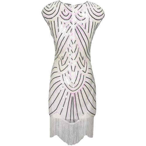 Size 8-10 Whitewed Long Jazz Era Flappers Great Gatsby Costume Dress Style in 1920's Women