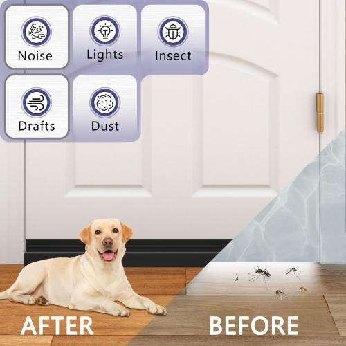 Door Draft Stopper,Adjustable Door Sweep for Bottom of Door,Silicone Weather Stripping Door Bottom Seal Blocker Air Noise,Under Door Gap Filler for Interior/Exterior Doors(Black, 39inch)