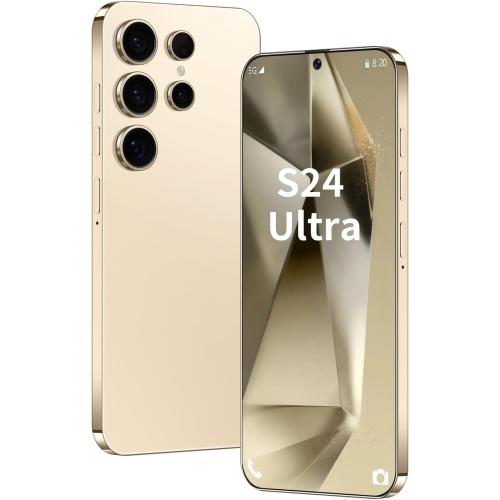 Unlocked Phone S24 Ultra Android Phone 8-core 8GB 256GB Cell Phone 7 inch HD Screen Mobile Phone 108MP 48MP Camera 6800 mAh Battery 5G Dual SIM (Titanium Yellow)