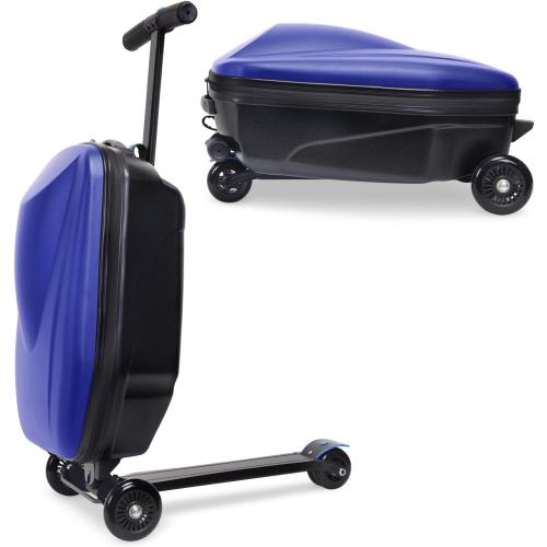 20 Kids Scooter Suitcase Ride-On Carry-On - 2-in-1 Lightweight Hardshell Luggage for Airplane Travel, Foldable Rolling Suitcase for Boys & Girls Ages 4-12