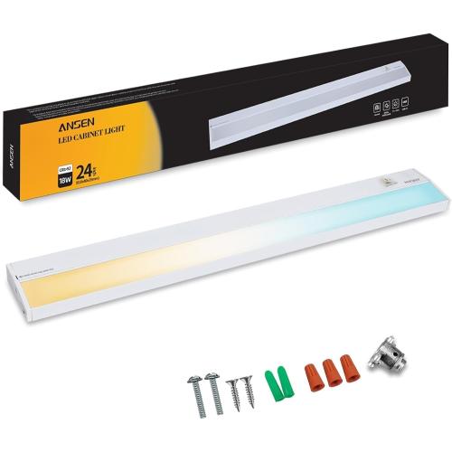 Hardwired Under Cabinet Lighting, 24in 18W LED Light for Kitchen/Closet, 1237lm, CRI>92, R9>90, 5 Color Temperature, Dimmable, 2700K-5000K(Warm White, Cool White, Daylight)