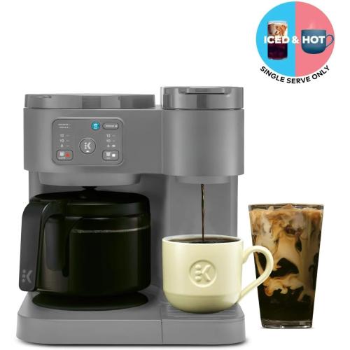 K-Duo Essentials Hot & Iced Coffee Maker Single Serve KCup Pod & 12-Cup Glass Carafe Dual Brew System 72oz Reservoir (MOONLIGHT GREY)