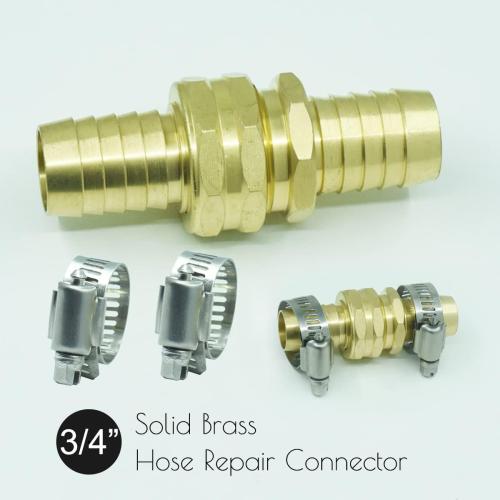 PLG Solid Brass Garden Hose Repair Kit - Heavy Duty Connector with Stainless Steel Clamps - Leak-Proof Mender for 3/4 Hose Fittings - Easy Install for Hose End Replacement & Custom Lengths, 2 Pack