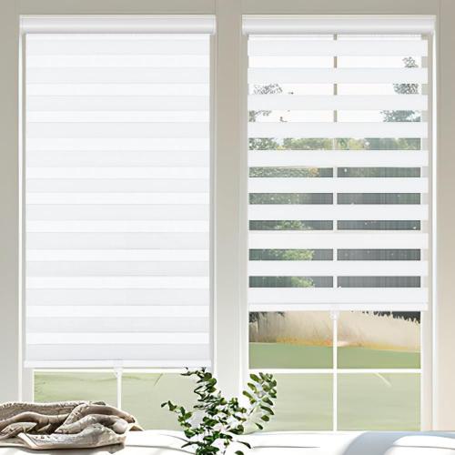 Cordless Zebra Blinds for Windows, 18 W x 72 H Zebra Roller Shades with Valance Free Stop Zebra Roller Shades, Light Control Window Treatments Dual Layer Sheer Blinds for Day and Night
