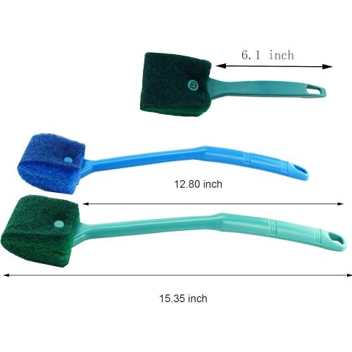 3 PCS Double-Sided AOODOOM Aquarium Fish Tank Algae Cleaning Brush with Non-Slip Handle, Sponge Scrubber Cleaner for Glass Aquariums and Home Kitchen