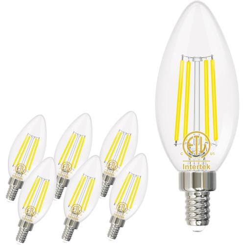 hansang E12 LED Bulb 5000K Bright Daylight, 40W Equivalent Type B Bulbs with Small Candelabra Base, B11 Shape Chandelier Light Bulbs, 4W B11 LED Bulb Clear Glass, 120V, 400LM, 6 Pack, Non-dimmable