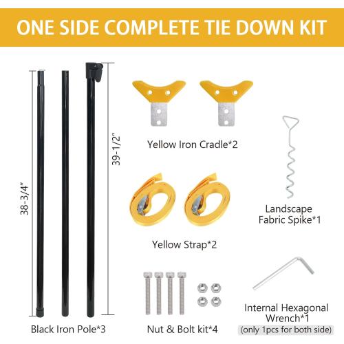 HUAALIUCHE RV Awning Tie Down Kit Pole with Yellow Strap, Awning Pole & Tie Down Kit Heavy Duty Campers,RV Awning Support Poles,Support System (Adjustable Length 78-114) - 2 Pack