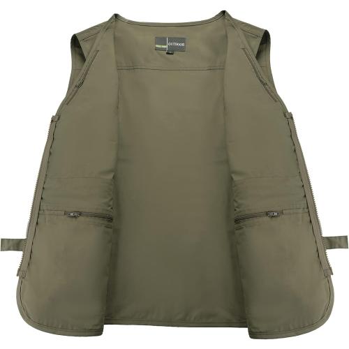 Size Small Color Green Yukirtiq Men's Outdoor Fly Fishing Vest Multi Pockets Hunting Vest Photography Lightweight Travel Vest Jacket