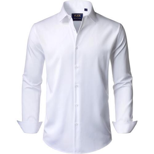 Size medium Color White J.VER Men's Dress Shirts Stretch Long Sleeve Formal Shirt Solid Business Casual Button Down Shirts for Wedding Prom