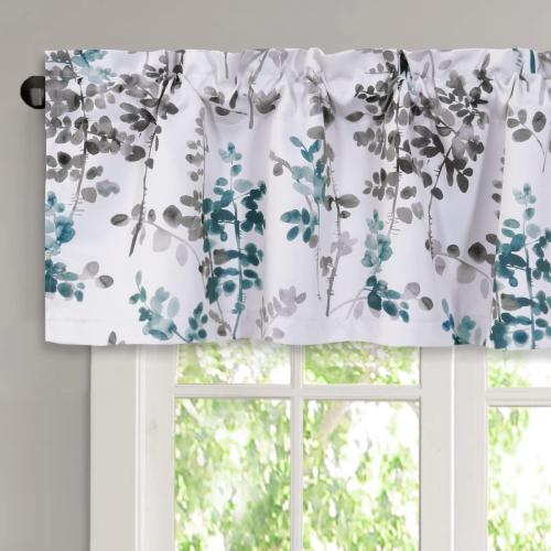 H.VERSAILTEX Valance for Kitchen Windows/Bathroom/Living Room/Bedroom Blackout Window Valance Thermal Insulated Rod Pocket Valance Curtains, 52 W x 18 L, 2 Panels, Floral Pattern in Grey and Teal