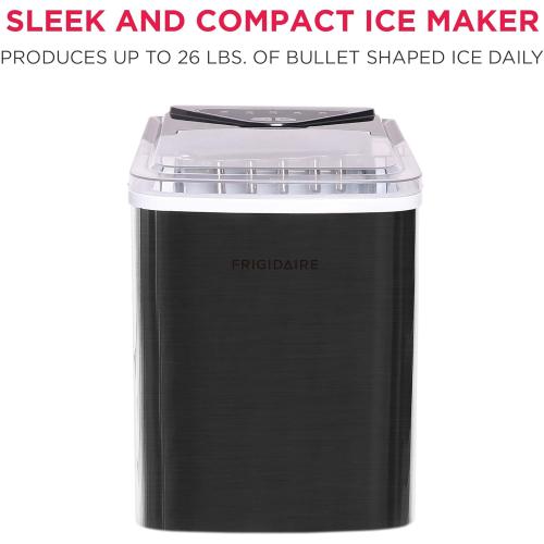 Frigidaire EFIC123-SSBLACK Compact Countertop Ice Maker, 26lbs of Ice per Day, Black Stainless