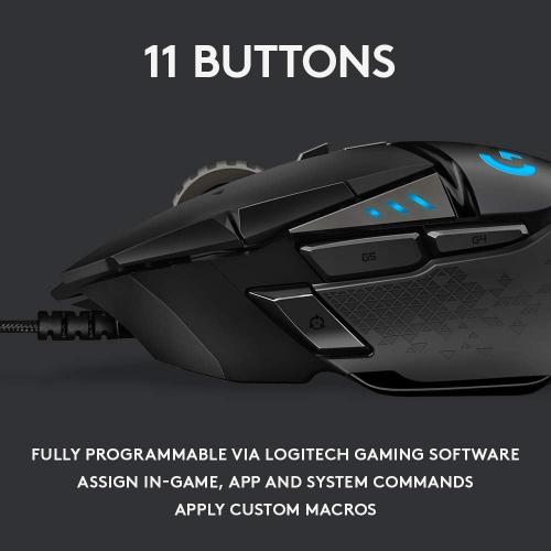 Logitech G502 HERO High Performance Wired Gaming Mouse, HERO 25K Sensor, 25,600 DPI, RGB, Adjustable Weights, 11 Programmable Buttons, On-Board Memory, PC / Mac (Renewed)