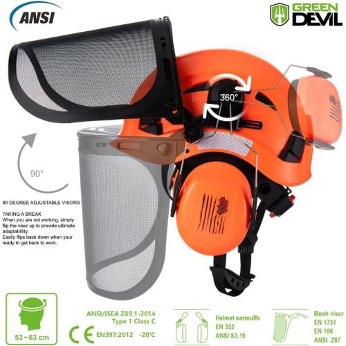 Forestry Safety Helmet Chainsaw Helmet with Mesh Face Shield and Ear Muffs 3 in 1 Forestry Hard Hat