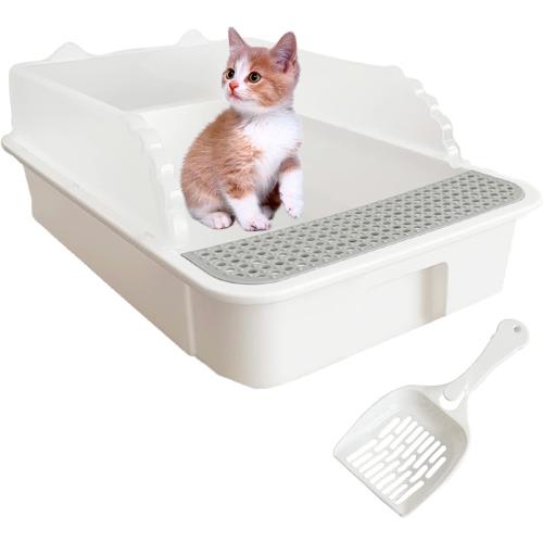 Open Cat Litter Box with High Side,Heightening Anti-Splashing Cats Litter Pan,Kitten Toilet with Litter Sifting Scoop,Semi-Enclosed Removable Kittens Litter for Easy to Clean Boxes No Odor