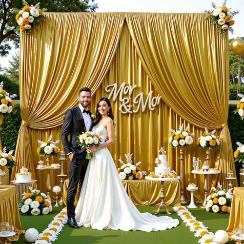 Dark Gold Glitter Satin Backdrop Curtain for Parties 10x10FT Shimmer Photo Backdrop Drapes Non-Wrinkle Sparkle Drapes for Backdrop Wedding Baby Shower Christmas Decorations