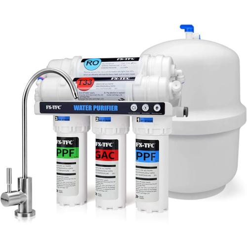 FS-TFC 5-Stage Reverse Osmosis Water Filtration System 100GPD Fast Flow Plus Extra 4 Filter for Free (FS-RO-100G-A)