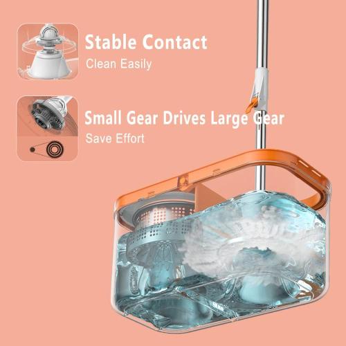 Floor Spin Mop and Bucket Set with Wringer System Extended Stainless Steel Handle 61＂for Home Floor Cleaning