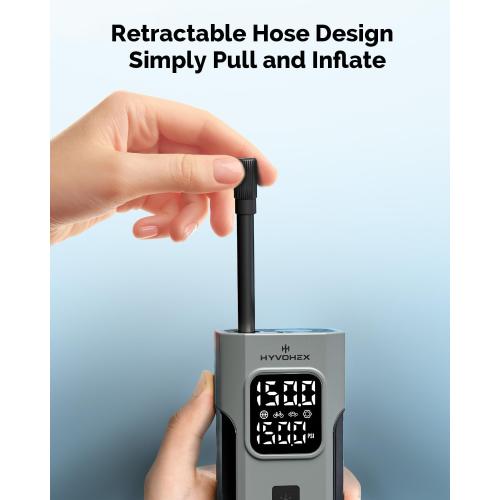 Tire Inflator Portable Air Compressor, 1 Min Fast Inflation Cordless Bike Pump with Digital Pressure Gauge LED Light, 150 PSI Electric Air Pump for Car Tires, Bicycle, Motorcycle, Ball (Grey)