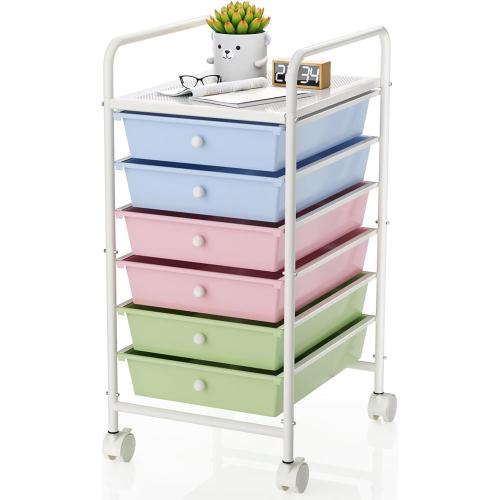 Metal 6 Tier Rolling Cart with 6 Drawers,1 Table Top & 4 Wheels, Utility Grocery Craft Cart on Wheels for Classroom, Office, Bathroom, Kitchen, Bar, Home Storage and Organization, Dorm Room Essentials (black)