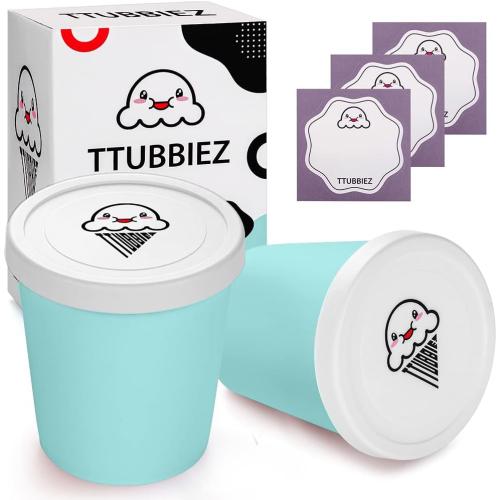 Size 1 quart 2 pack Color Blue Ice Cream Containers (2 Pack - 1 Quart Each), Ice Cream Containers for Homemade Ice Cream, Ice Cream Storage Containers, 1 Quart Freezer Containers for Ice Cream Storage - Mint Chip