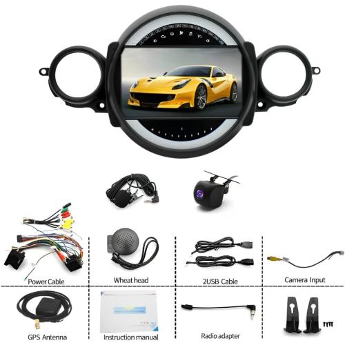 Size 9 Inch Android 13 Car Stereo for Mini Cooper R56 2007-2014, Double Din Touch Screen Car Radio Receiver Head Unit with CarPlay Android Auto Wireless GPS/FM/WiFi/SWC/AHD Backup Camera Mic, 2 32G