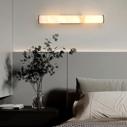 Spanish Natural Marble Wall Sconces Strip Alabaster Wall Lighting All Copper Indoor Nordic Sconce Wall Lamps for Bedroom Staircase Living Room Corridor