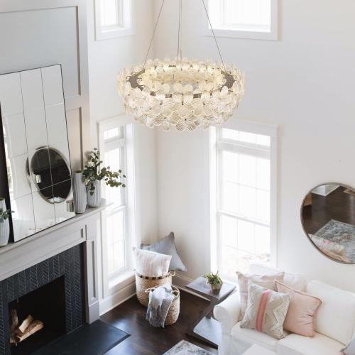 32'' Flower LED Chandelier Large Luxury Crystal Light Fixture Chrome Dimmable Modern Chandeliers Light with Remote Control for High Ceiling Foyer Living Room Bedroom Entryway(3000K-6500K)