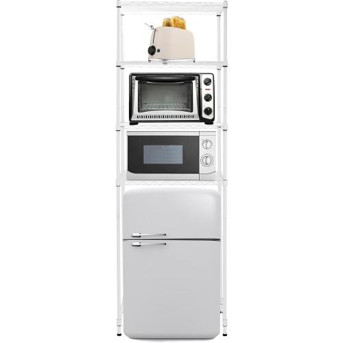 Zvyteay 4 Tier Mini Fridge Shelf Adjustable Height Storage Shelf Metal Storage Rack Mini Fridge and Microwave Stand for Dorm, Kitchen, Office, White