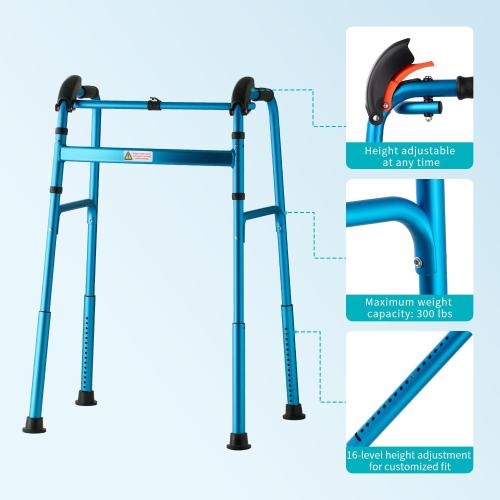 Foldable Stair Climbing Walker for Seniors, Adjustable Height Wheel-Free Walking Aid, Lightweight Aluminum Alloy Support Up to 300lbs, Portable Stair Assist Bar for Elderly & Mobility Impaired