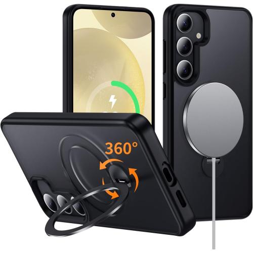for Samsung Galaxy S24  Plus Case,Compatible with Magsafe,with 360°Rotatable Magnetic Ring Stand [Wireless Charging],Matte Translucent Slim Soft Edge Phone Kickstand,Black