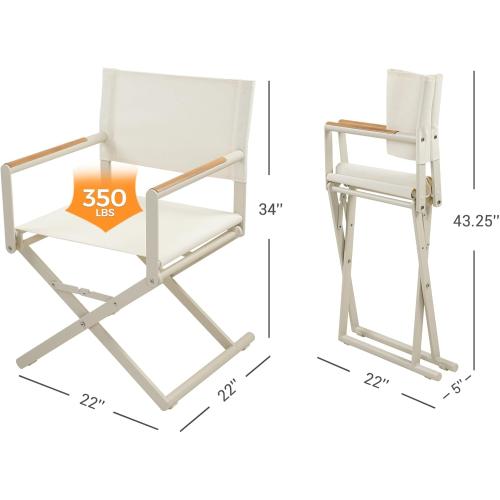 Grand patio 2-Pack Folding Sling Chairs, Outdoor Chair Set of 2, Woodgrain Armrests Patio Chairs, Outdoor, Beige