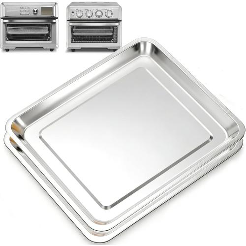 2-Pack Baking Sheet Set Stainless Steel, 12.4x11 Air Fryer Pan Replacement Tray for Cuisinart Air Fryer TOA-060 and TOA-065 TOA-70 Toaster Oven Tray Accessories Parts for Cooking Baked and Broiling