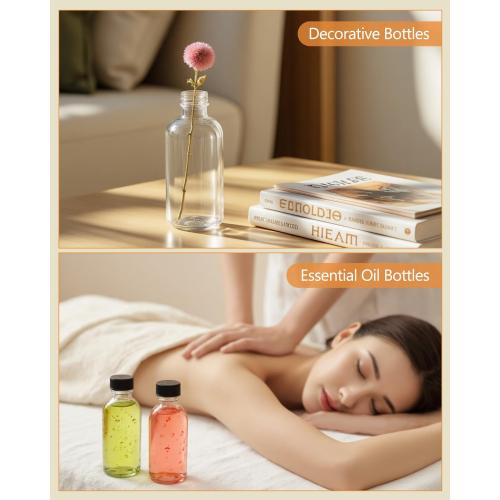 2OZ Small Glass Bottles with Lids and Funnels, 60ml Boston Round Glass Bottles, Mini Bottle, Perfect for Diy Essential Oils, Perfumes, Whiskey and Juices, 24 Pack Clear