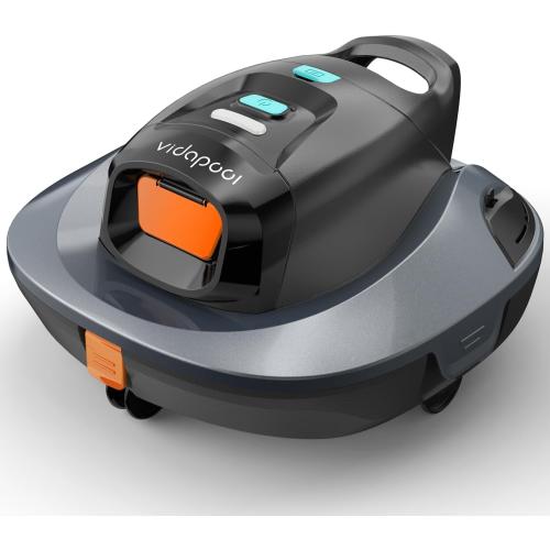 Orca Cordless Robotic Pool Vacuum Cleaner,Portable Auto Swimming Pool Cleaning Self-Parking Technology with LED Indicator,Ideal for Above Ground/Flat Pools up to 860 Sq.Ft,Lasts 90 Mins Grey