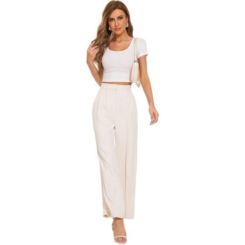 Size L FUNYYZO Wide Leg Pants Women's High Elastic Waisted in The Back Business Work Trousers Long Straight Suit Pants