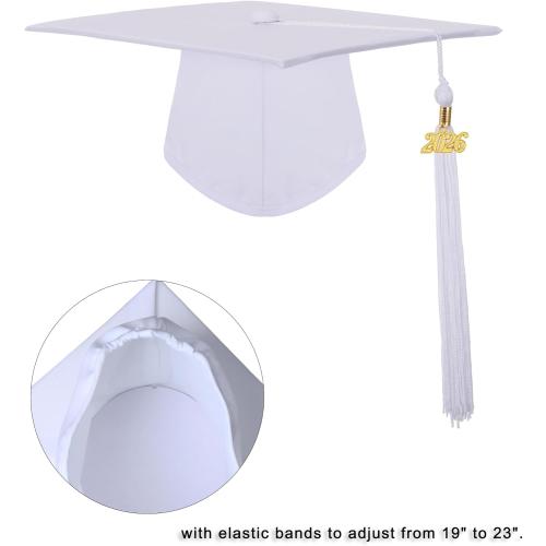 SAMDEEMI Unisex Size 42 White Adult  Matte 2026 Graduation Gown and Cap Set with Tassel for High School and College Bachelor 12 Colors