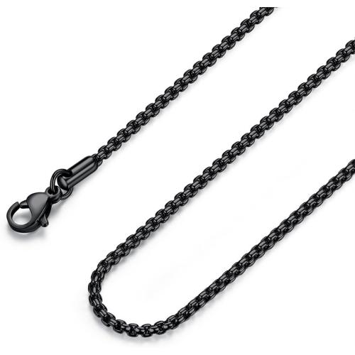 FOSIR Mens Womens Stainless Steel Black Rolo Cable Chain Necklace, Round Box Chains for Men, 2/3/4/5mm Width
