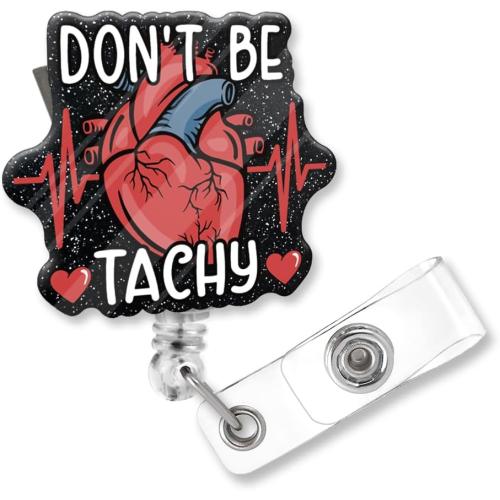 ZBCFSCSB Don't Be Tachy Funny Black Glitter Badge Scroll Holder with Metal Clip, Cute Heart Badge Nurse Hospital Work Accessory, Gift for Nurse Cardiologist Cardiology Student Heart Anatomy