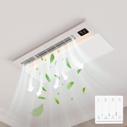 24x12.2 White 4 in 1 Bathroom Exhaust Fan with Light and Heater, 1800W 180 CFM 1.0 Sone Ceiling Fan Remote Control Heater, Ventilation for Home, Bath, Hotel